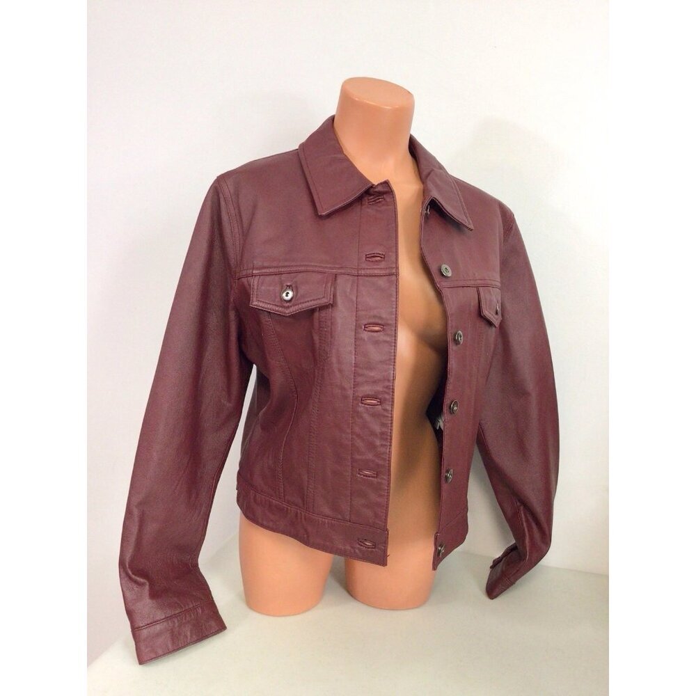 Red Leather Jacket Retro Coat Womens Medium